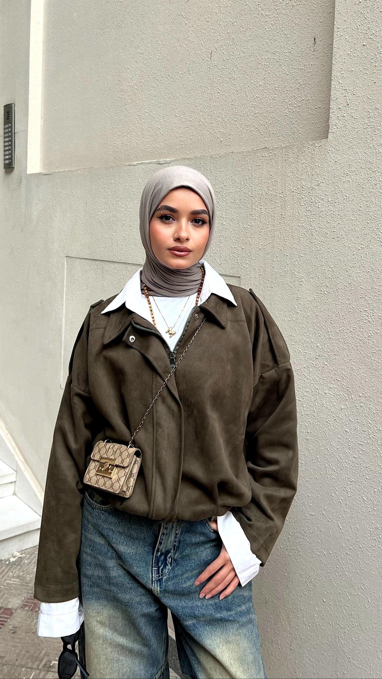 Olive Oversized Suede Jacket